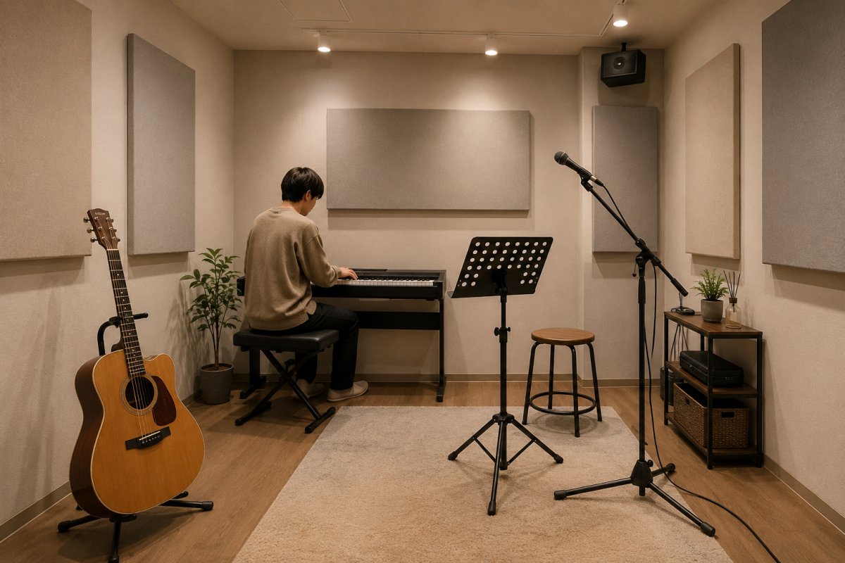 楽器練習場所として使える防音室で演奏する様子