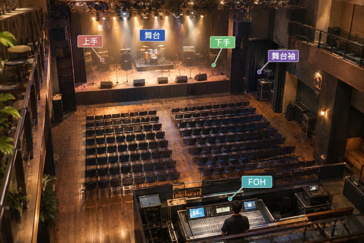 ライブ会場の用語集|箱・上手下手・FOH・舞台袖をわかりやすく解説