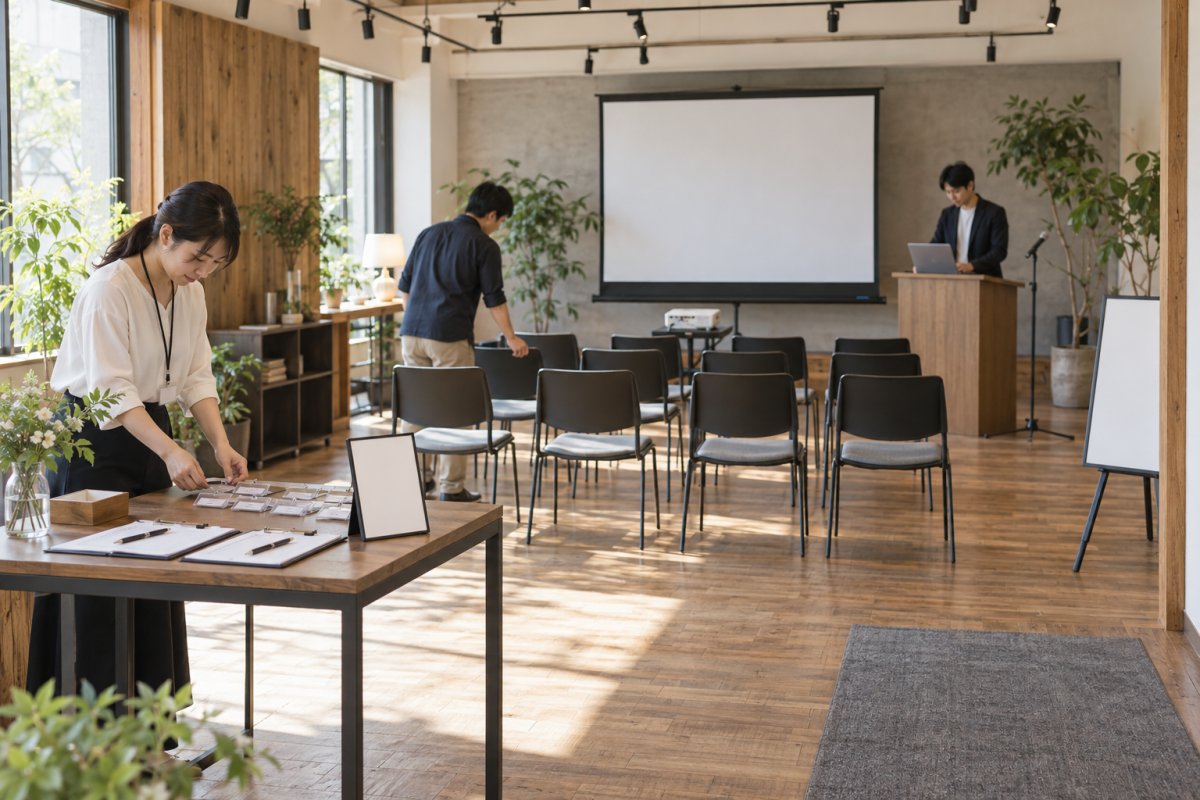 セミナー会場の設営方法|受付・座席・張り紙まで準備のポイントを解説
